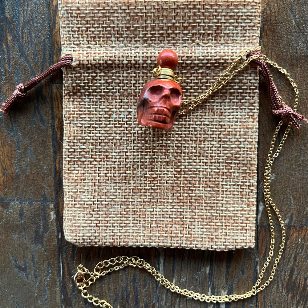 Red Jasper Perfume Bottle Jasper Skull Necklace Crystal Perfume Necklace